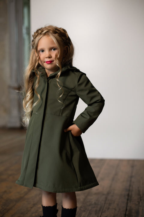 RainSisters | Girls' Khaki Green Coat with Hood 'Moss Green'