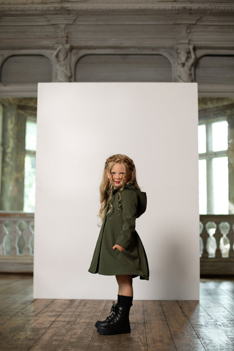 RainSisters | Girls' Khaki Green Coat with Hood 'Moss Green'