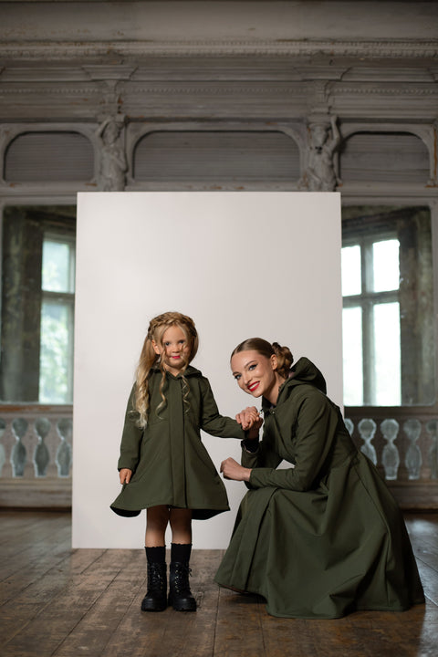 RainSisters | Girls' Khaki Green Coat with Hood 'Moss Green'