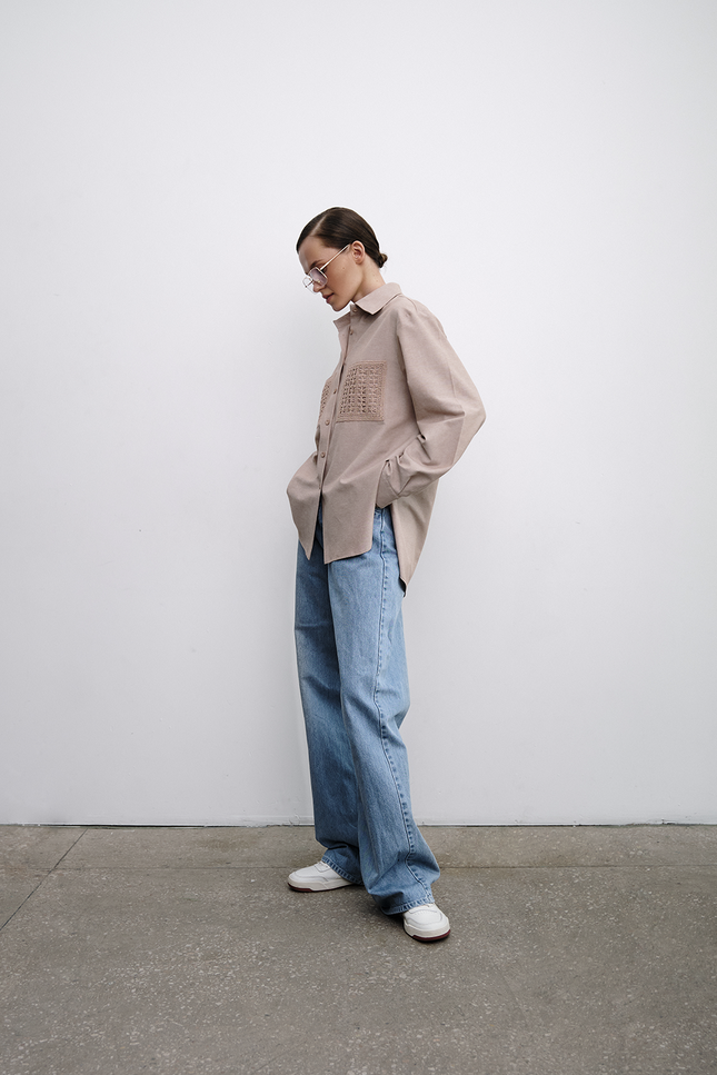 Kolosova | Beige shirt with knitted pockets