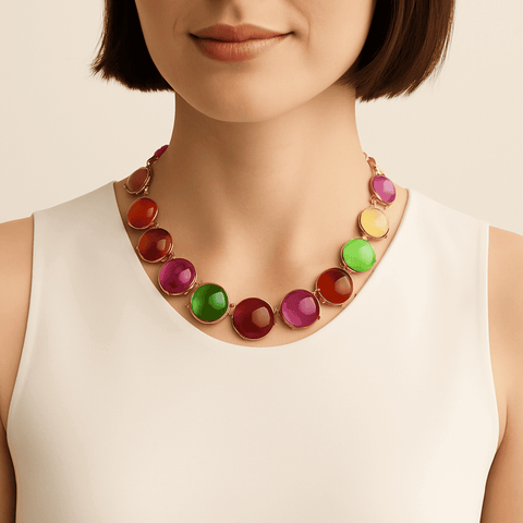 Michael Nash Jewelry | Penny Round Cabachon Multi Color Necklace