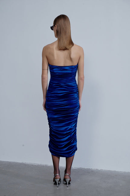Nazli Ceren | Luce Velvet Midi Dress in Bleu