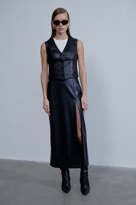 Nazli Ceren | Lea Vegan Leather Midi Skirt