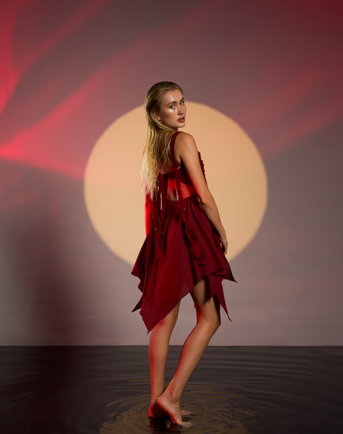 Zhenabia | Ninsun Mini Dress in Wine Red