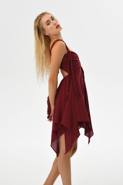 Zhenabia | Ninsun Mini Dress in Wine Red