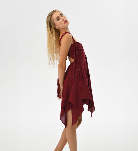 Zhenabia | Ninsun Mini Dress in Wine Red
