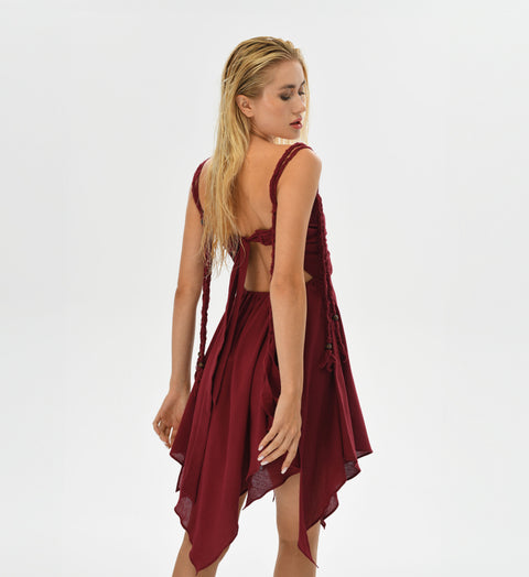 Zhenabia | Ninsun Mini Dress in Wine Red