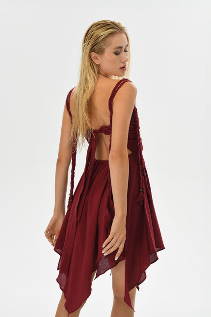 Zhenabia | Ninsun Mini Dress in Wine Red