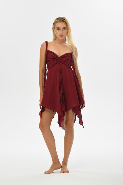 Zhenabia | Ninsun Mini Dress in Wine Red
