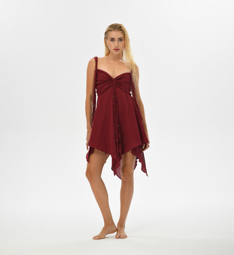 Zhenabia | Ninsun Mini Dress in Wine Red