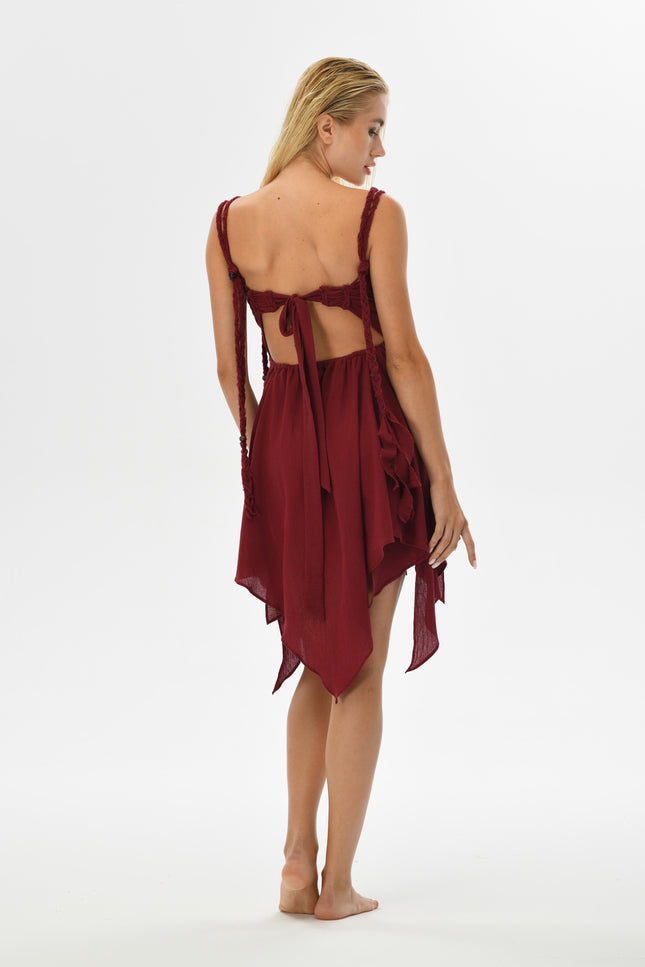 Zhenabia | Ninsun Mini Dress in Wine Red