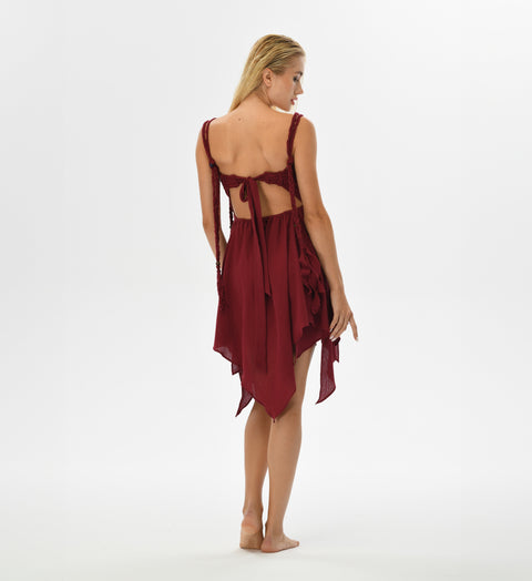 Zhenabia | Ninsun Mini Dress in Wine Red