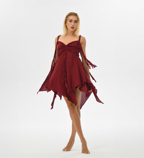 Zhenabia | Ninsun Mini Dress in Wine Red