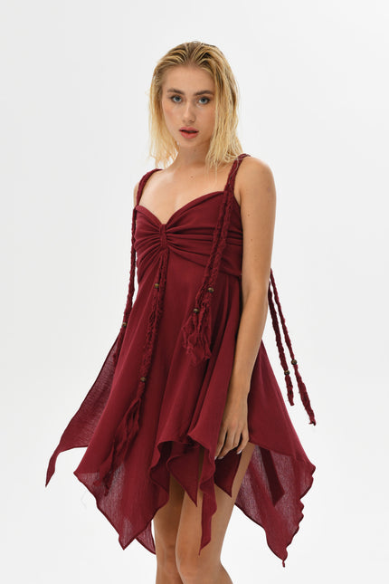 Zhenabia | Ninsun Mini Dress in Wine Red