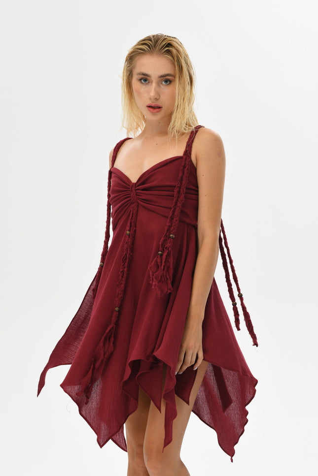 Zhenabia | Ninsun Mini Dress in Wine Red