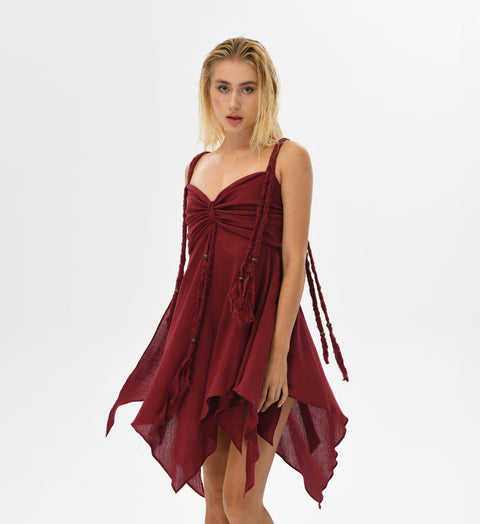 Zhenabia | Ninsun Mini Dress in Wine Red