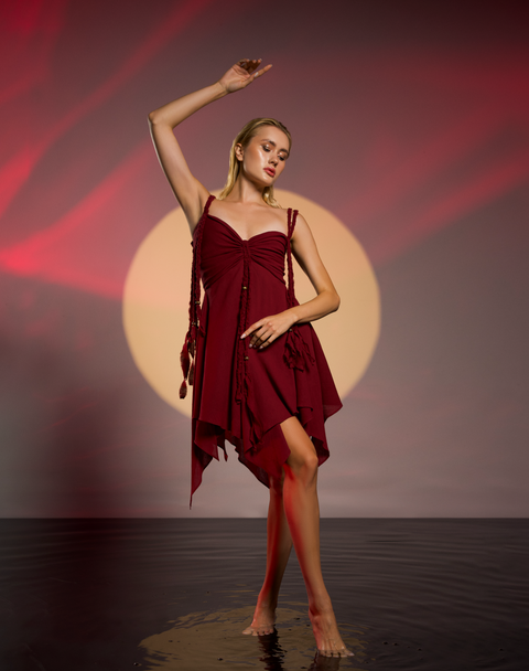 Zhenabia | Ninsun Mini Dress in Wine Red