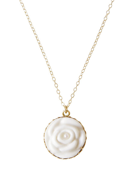 Poporcelain | Rose with Pearl Pendant Necklace
