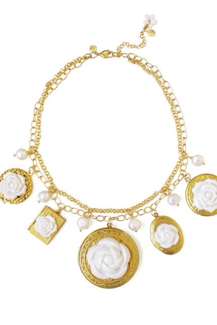 Poporcelain | Floral Lockets Statement Chain Necklace