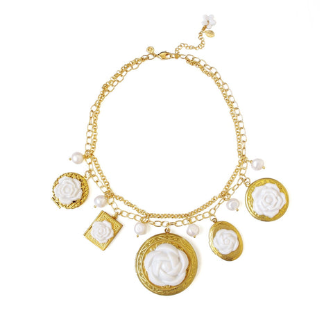 Poporcelain | Floral Lockets Statement Chain Necklace