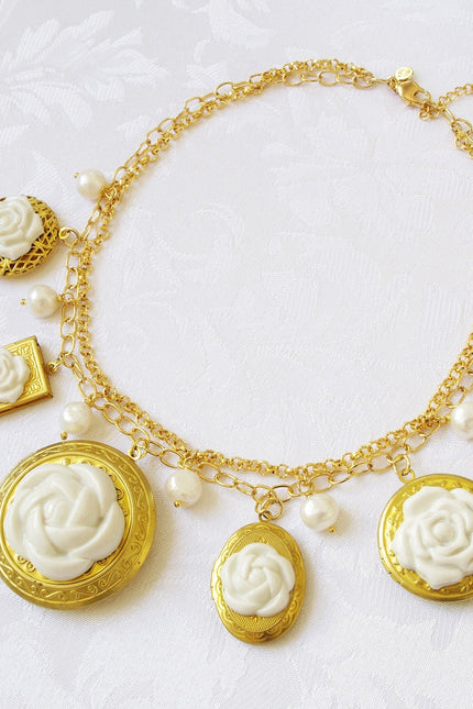 Poporcelain | Floral Lockets Statement Chain Necklace