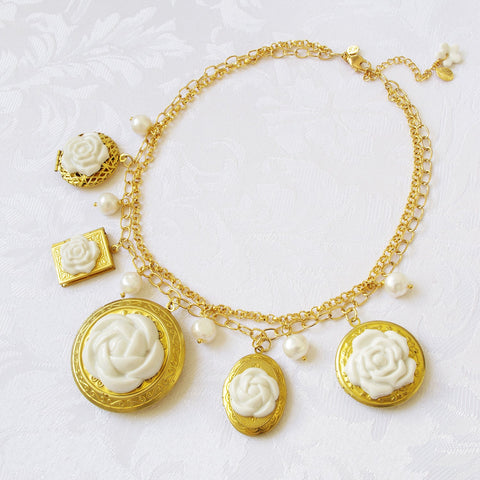 Poporcelain | Floral Lockets Statement Chain Necklace