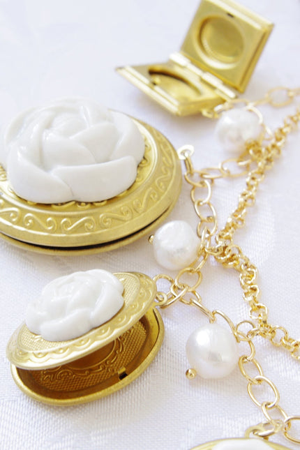 Poporcelain | Floral Lockets Statement Chain Necklace
