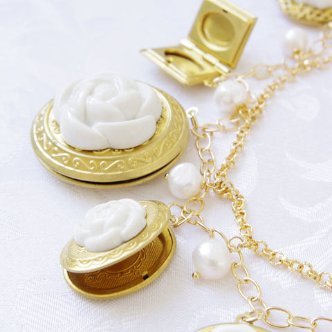 Poporcelain | Floral Lockets Statement Chain Necklace