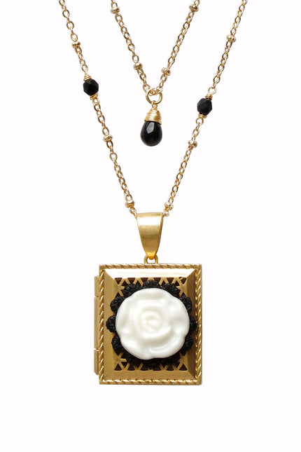 Poporcelain | Vintage Moonlight Rose Locket Pendant Necklace