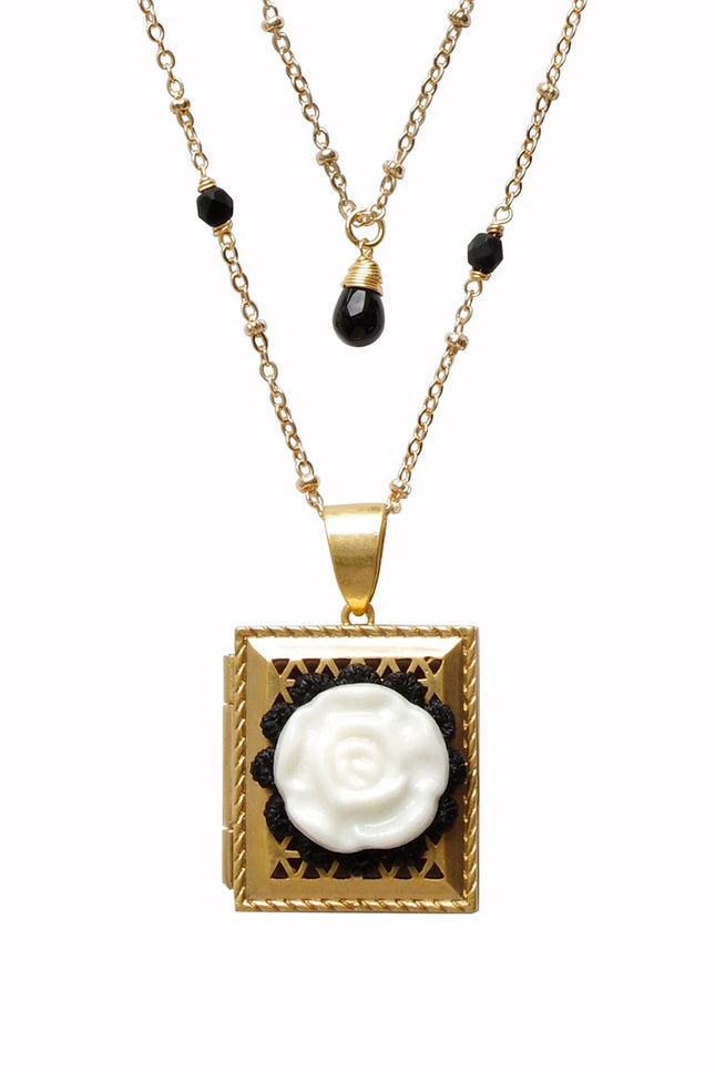 Poporcelain | Vintage Moonlight Rose Locket Pendant Necklace