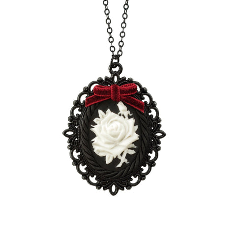 Poporcelain | Dark Romance Rose Cameo Pendant Necklace