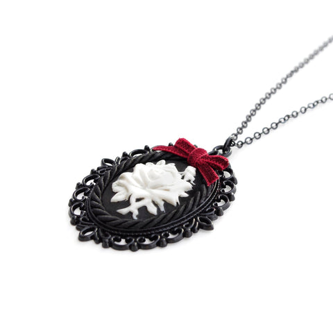 Poporcelain | Dark Romance Rose Cameo Pendant Necklace