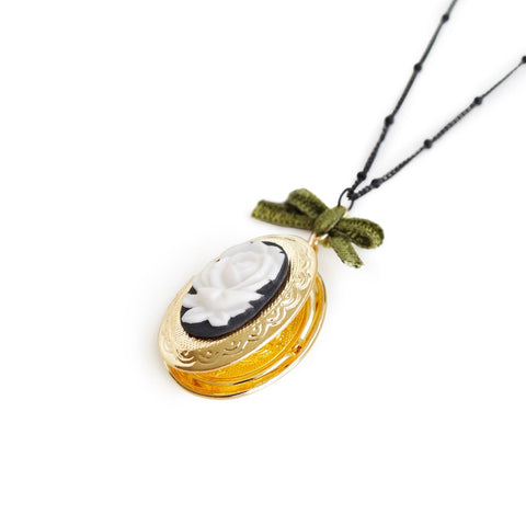 Poporcelain | Dark Romance Rose Oval Cameo Locket Pendant Necklace