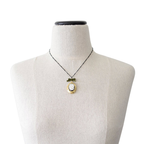 Poporcelain | Dark Romance Rose Oval Cameo Locket Pendant Necklace
