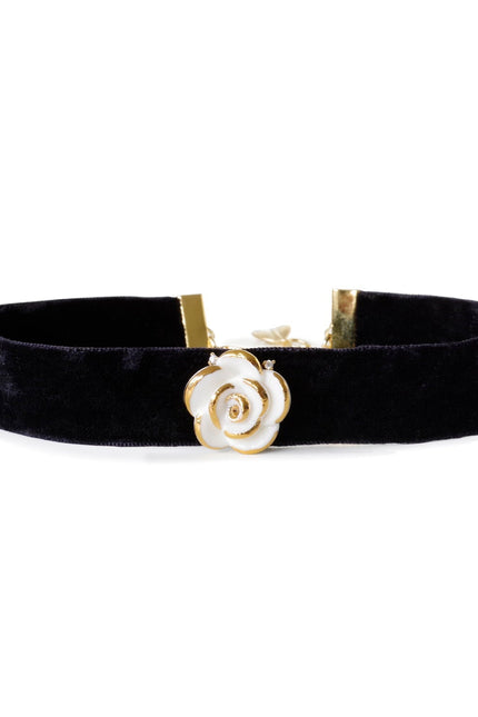 Poporcelain | White Cloud Rose Navy Velvet Choker