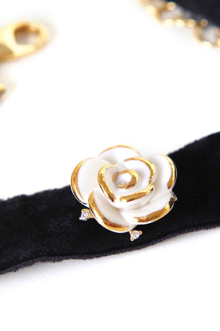 Poporcelain | White Cloud Rose Black Velvet Choker