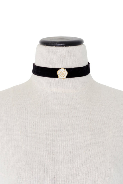 Poporcelain | White Cloud Rose Black Velvet Choker