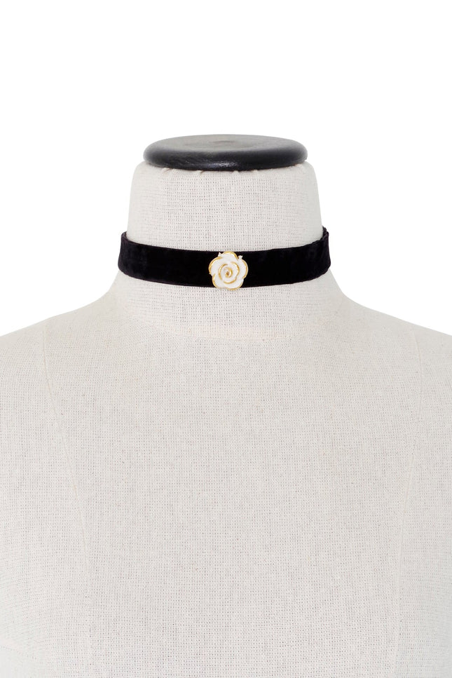 Poporcelain | White Cloud Rose Black Velvet Choker
