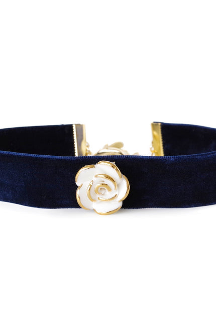 Poporcelain | White Cloud Rose Black Velvet Choker