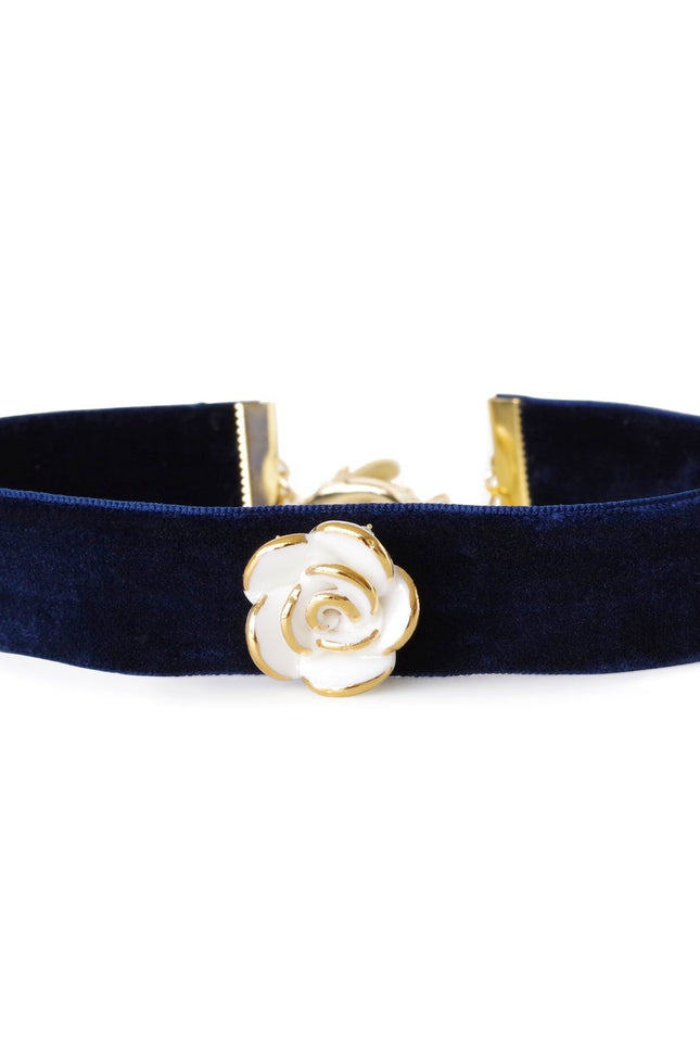 Poporcelain | White Cloud Rose Black Velvet Choker