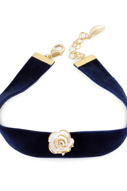 Poporcelain | White Cloud Rose Navy Velvet Choker
