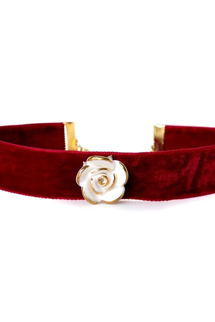 Poporcelain | White Cloud Rose Black Velvet Choker