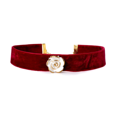 Poporcelain | White Cloud Rose Red Velvet Choker