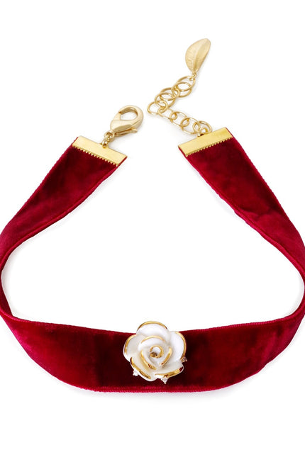 Poporcelain | White Cloud Rose Red Velvet Choker