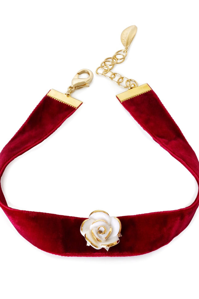 Poporcelain | White Cloud Rose Red Velvet Choker