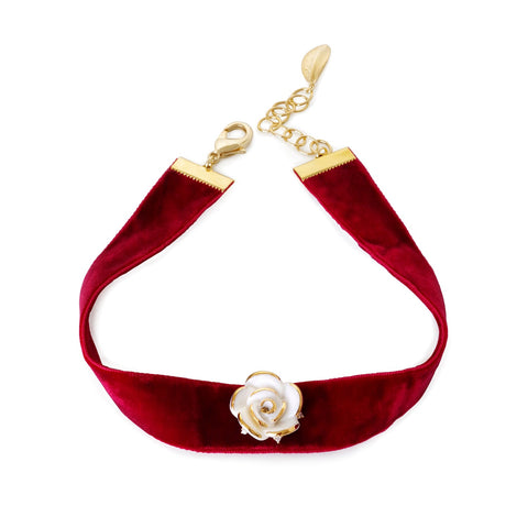 Poporcelain | White Cloud Rose Red Velvet Choker