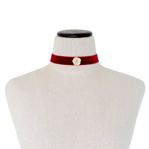Poporcelain | White Cloud Rose Red Velvet Choker