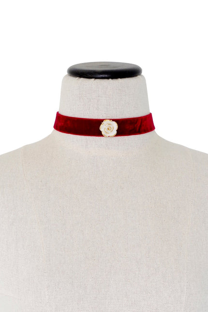 Poporcelain | White Cloud Rose Red Velvet Choker