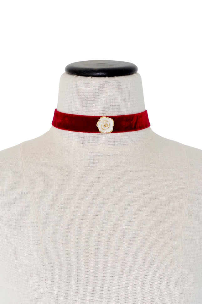 Poporcelain | White Cloud Rose Red Velvet Choker
