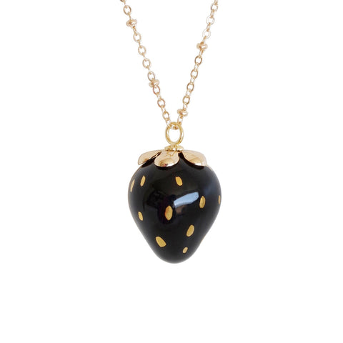 Poporcelain | Black Strawberry Pendant Necklace